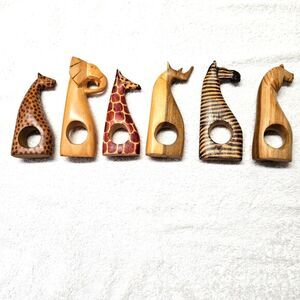 African Besmo Kenya Vintage Hand Carved Wooden Napkin Rings set of 6